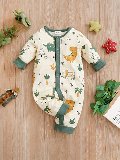Baby Cotton Long Sleeve Bodysuit Cartoon Dinosaur Print