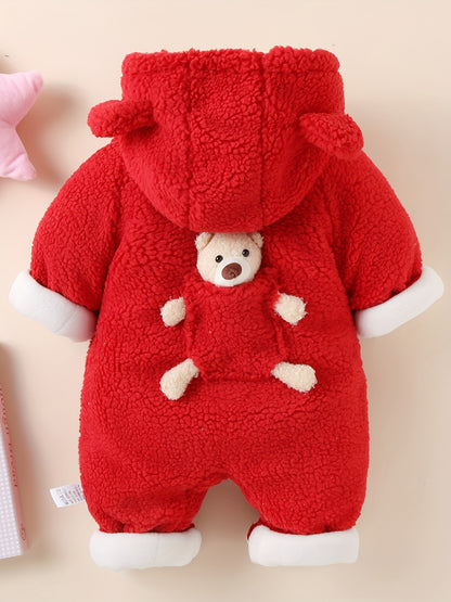 Baby Winter Hooded Jumpsuit Bear Decor Newborn Warm Clothes for Boys & Girls