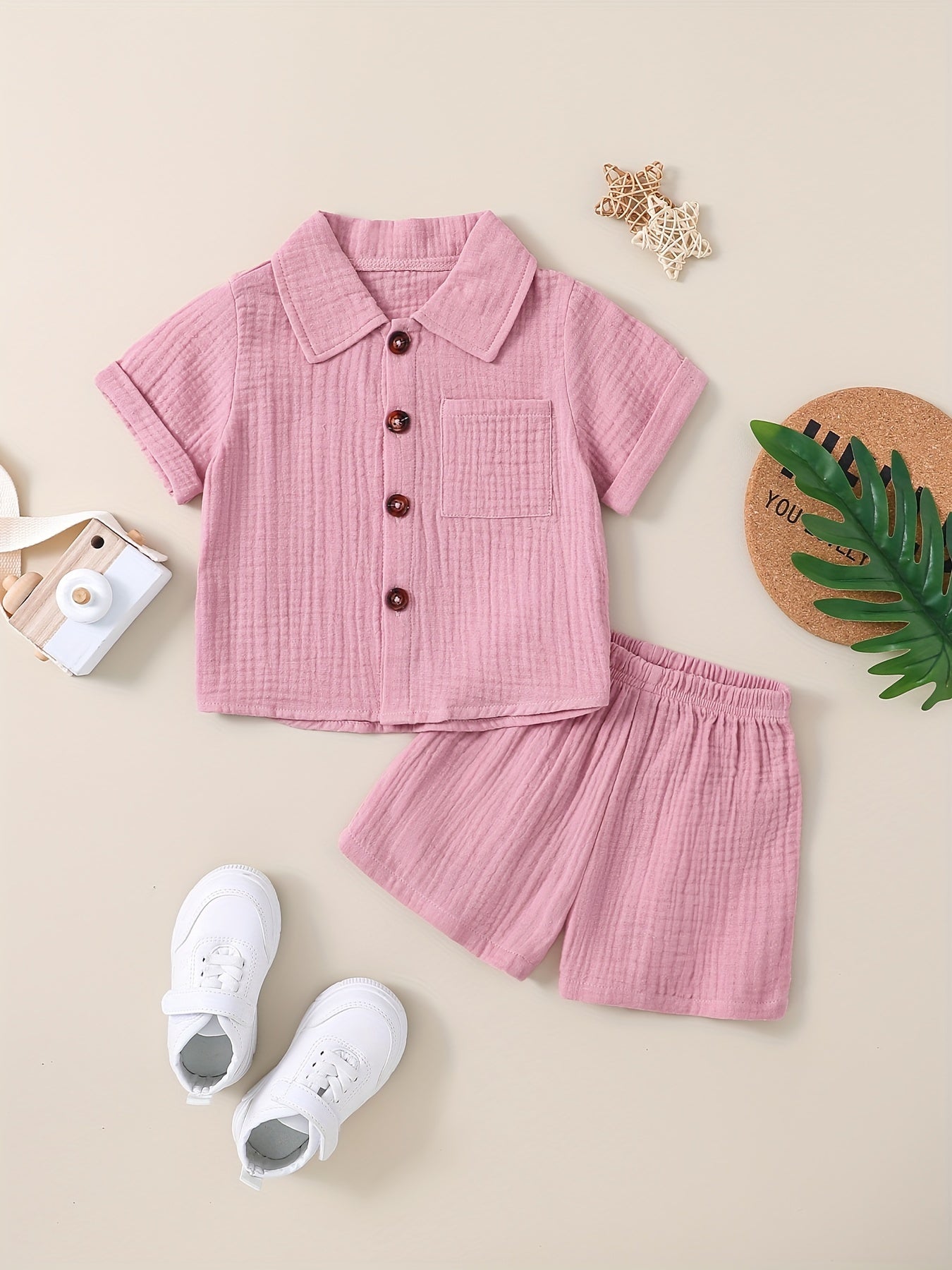 Baby Short Sleeve Cotton Muslin Outfit Comfy Summer Shorts Set