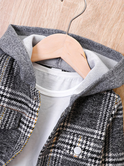 Baby Boy Plaid Tweed Coat with Hood Brown & Beige Check Fall/Winter Outerwear