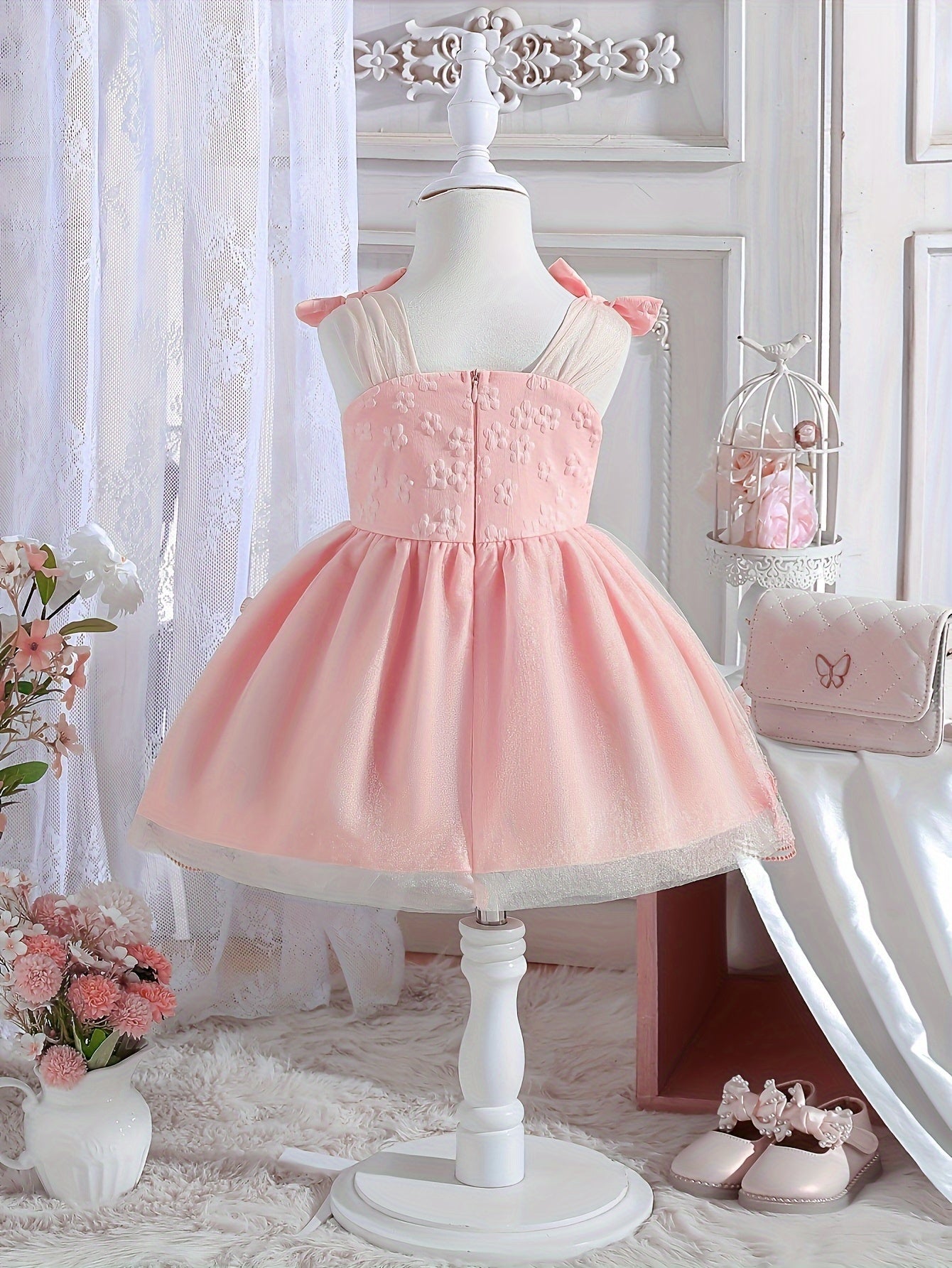 Baby Girl Summer Dress Embroidered 3D Butterfly Mesh Suspender Bow Princess Skirt