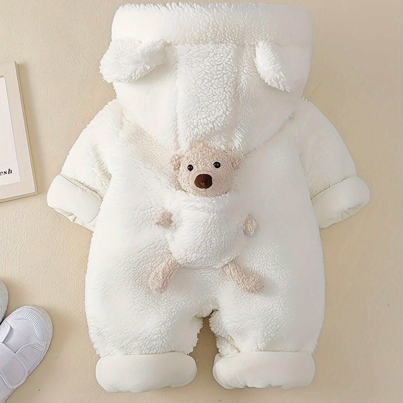 Baby Winter Hooded Jumpsuit Bear Decor Newborn Warm Clothes for Boys & Girls