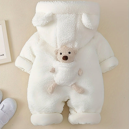 Baby Winter Hooded Jumpsuit Bear Decor Newborn Warm Clothes for Boys & Girls