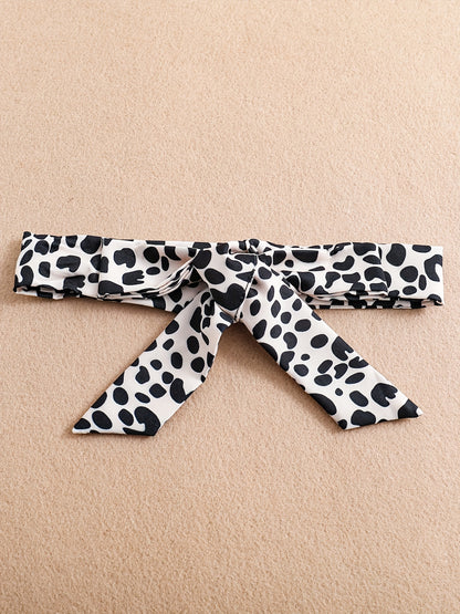 Baby Girl Leopard Print Mesh Dress with Bowknot Belt Long Sleeve Ruffle Trim