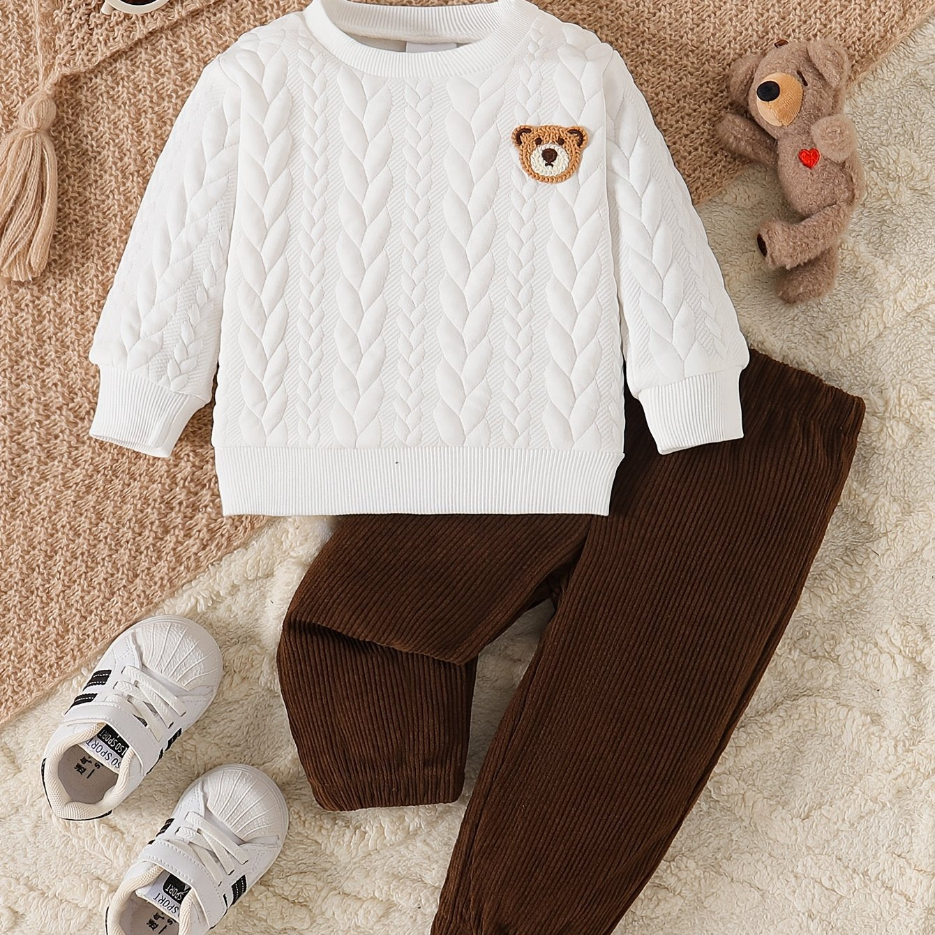 2-Pack Baby Boy Bear Embroidered Sweatshirt & Corduroy Trousers Set