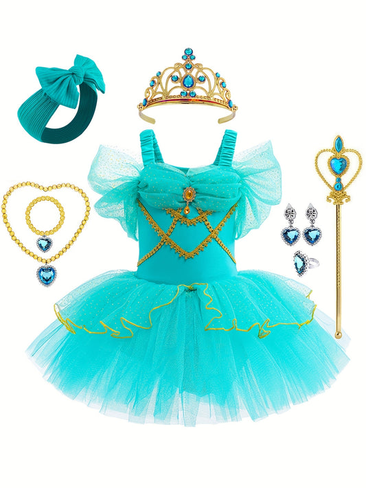 9 Pcs Baby Girl Princess Mesh Cami Onesie Dress & Accessories Halloween Costume Set