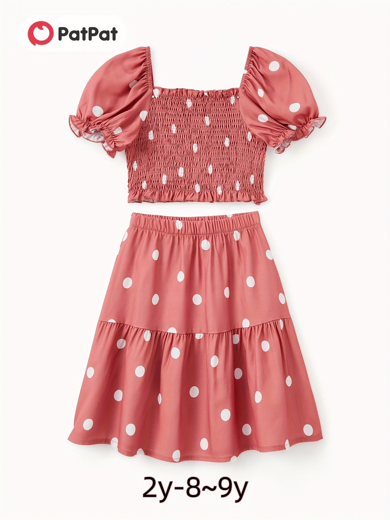 1/2 Pcs Family Coordinated Polka Dot Outfit Baby Girl Shirred Top & A-Line Skirt
