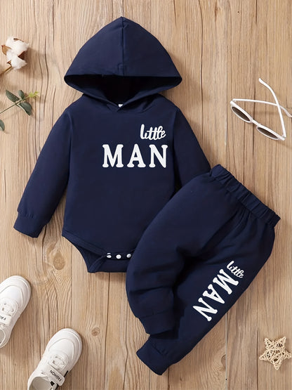 Baby Boy Hooded Letter Print Bodysuit & Trousers Set Spring/Autumn
