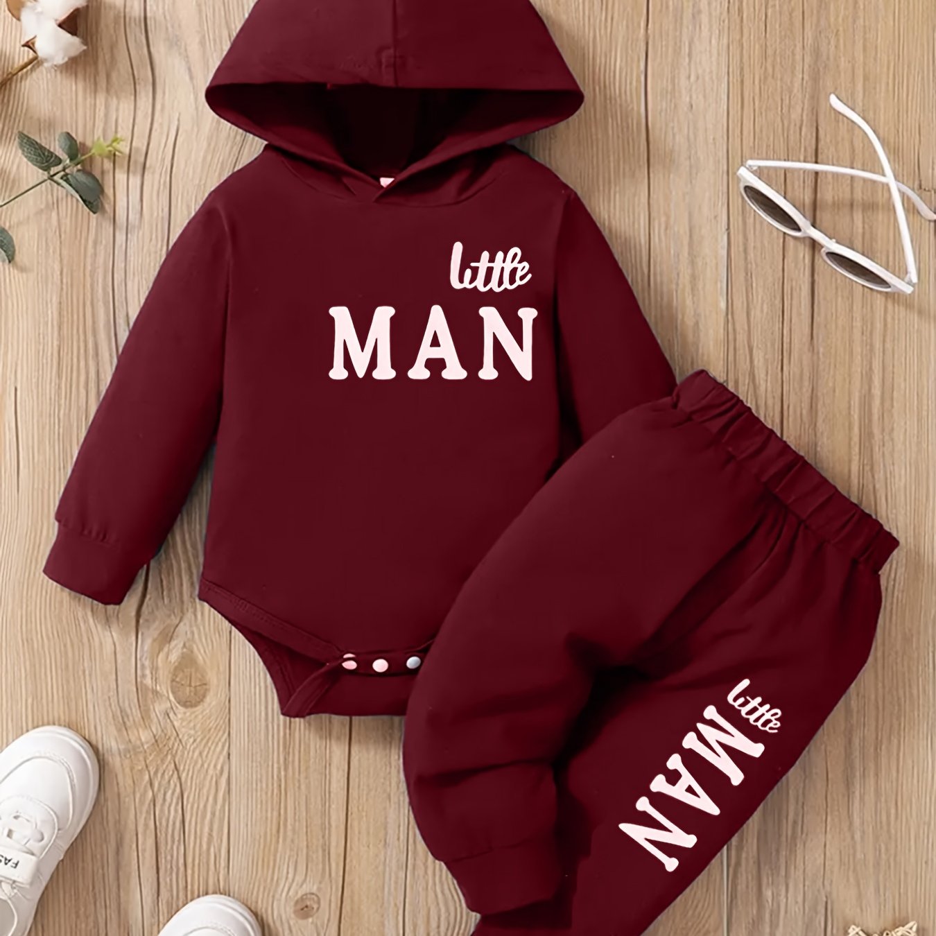 Baby Boy Hooded Letter Print Bodysuit & Trousers Set Spring/Autumn