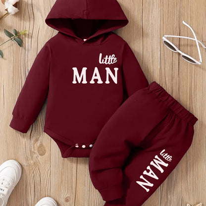 Baby Boy Hooded Letter Print Bodysuit & Trousers Set Spring/Autumn