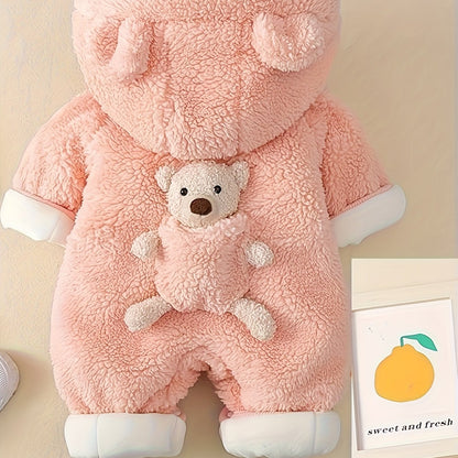 Baby Winter Hooded Jumpsuit Bear Decor Newborn Warm Clothes for Boys & Girls