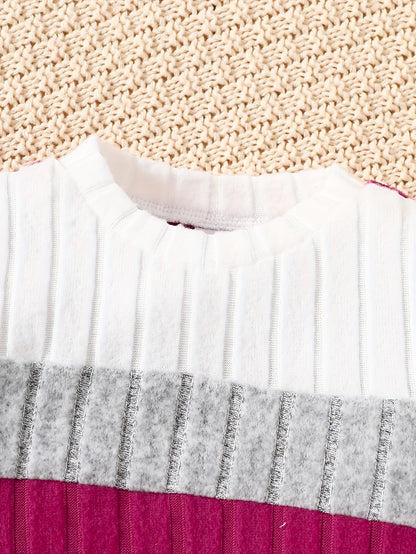 Baby Girl Pit Stripe Contrast Long Sleeve Top & Pants Winter Outfit