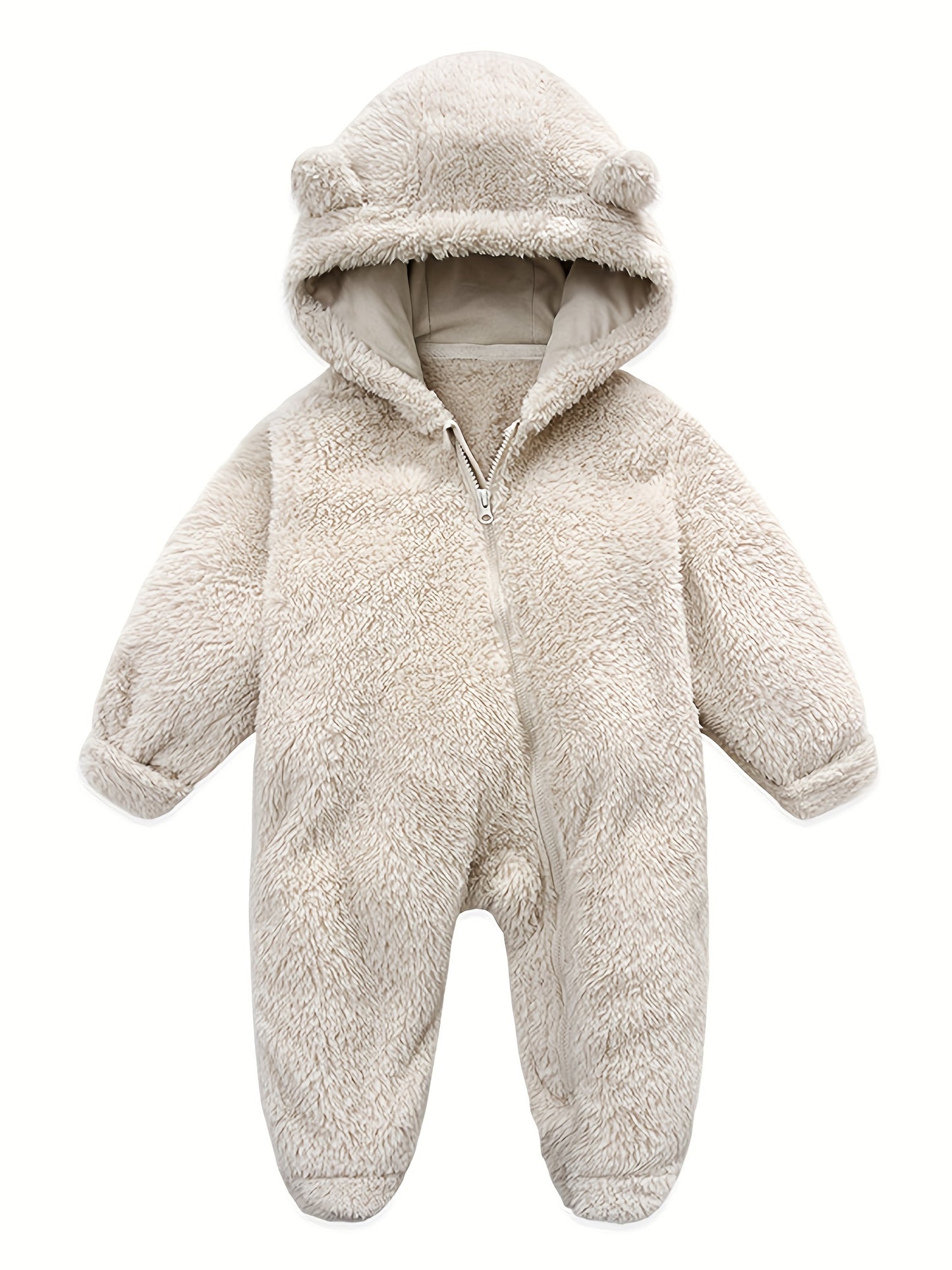 Baby Jumpsuit Navy Blue Polar Fleece with Bear Ears Hood Winter Romper