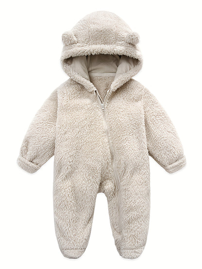 Baby Jumpsuit Navy Blue Polar Fleece with Bear Ears Hood Winter Romper