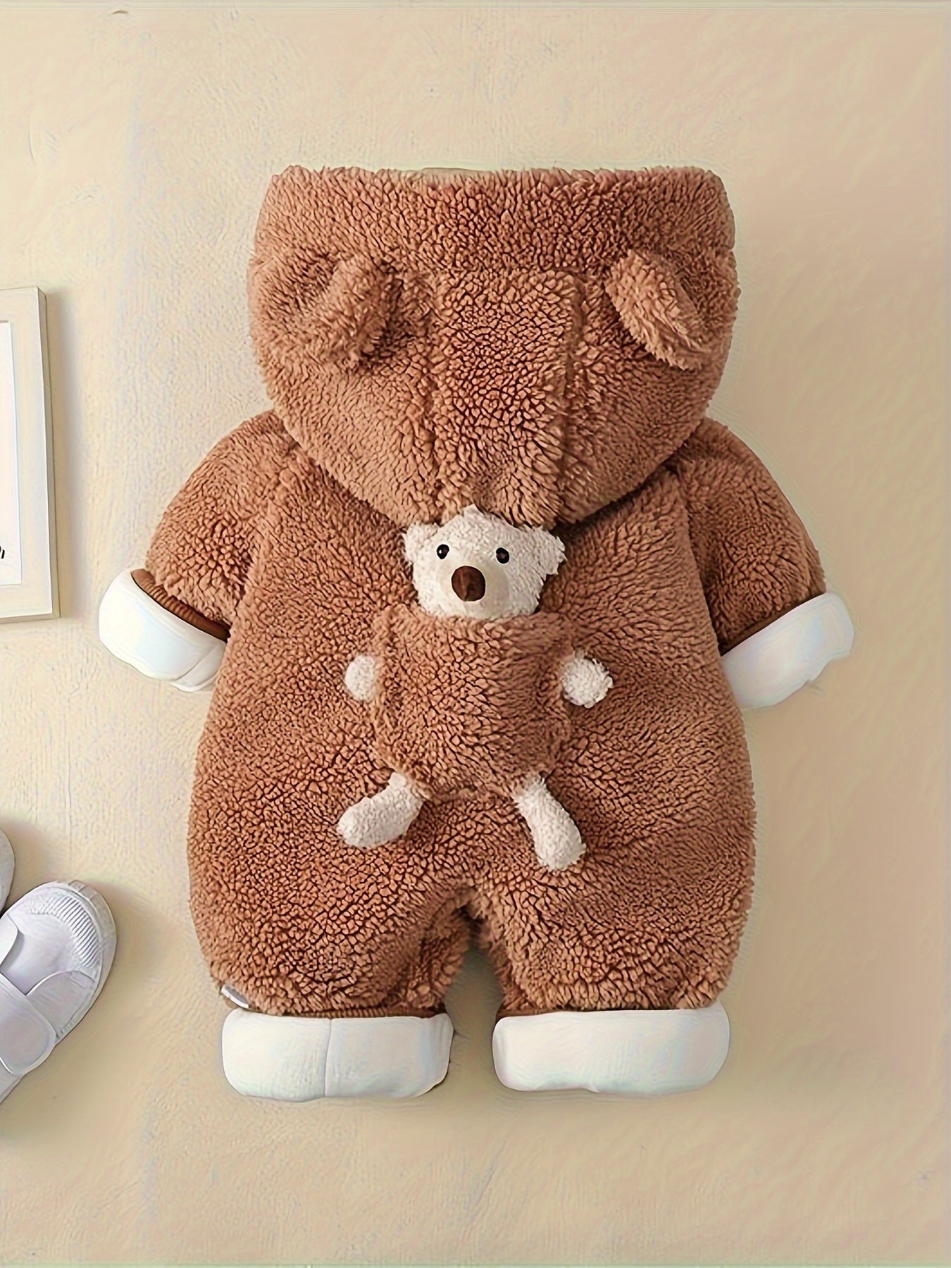 Baby Winter Hooded Jumpsuit Bear Decor Newborn Warm Clothes for Boys & Girls