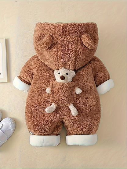 Baby Winter Hooded Jumpsuit Bear Decor Newborn Warm Clothes for Boys & Girls