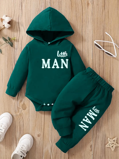 Baby Boy Hooded Letter Print Bodysuit & Trousers Set Spring/Autumn