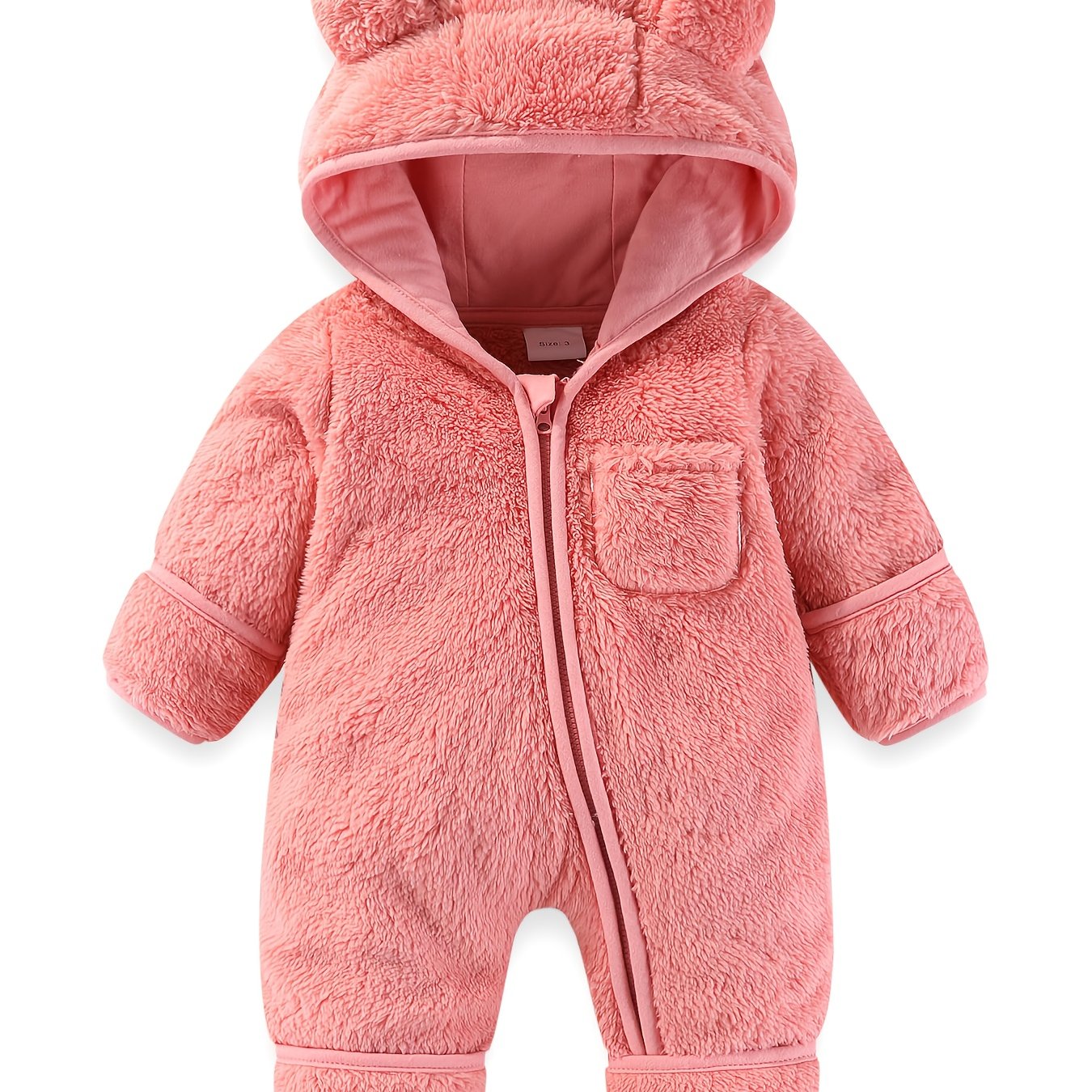 Newborn Baby Winter Fleece Hooded Romper with Mittens Plush Lined Jumpsuit