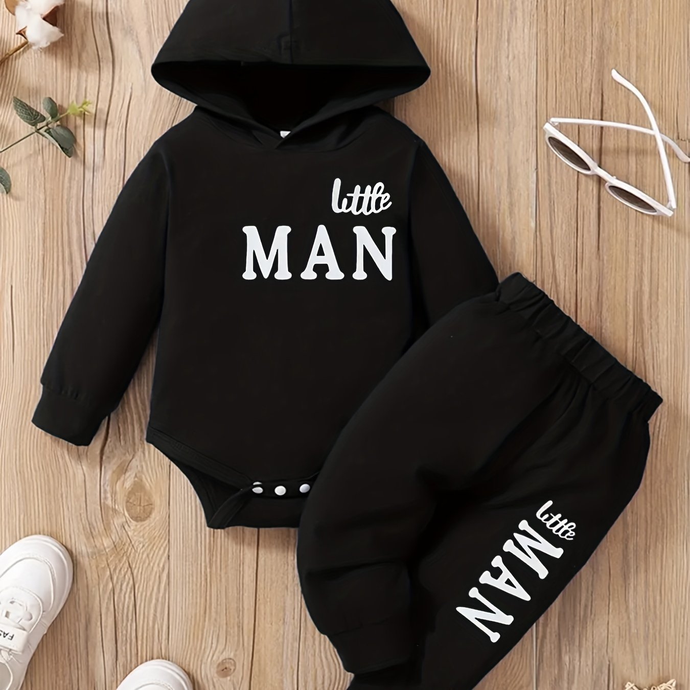 Baby Boy Hooded Letter Print Bodysuit & Trousers Set Spring/Autumn