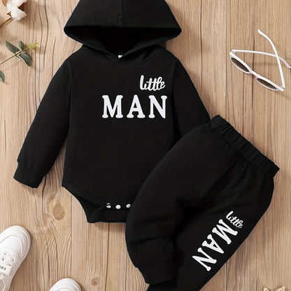 Baby Boy Hooded Letter Print Bodysuit & Trousers Set Spring/Autumn