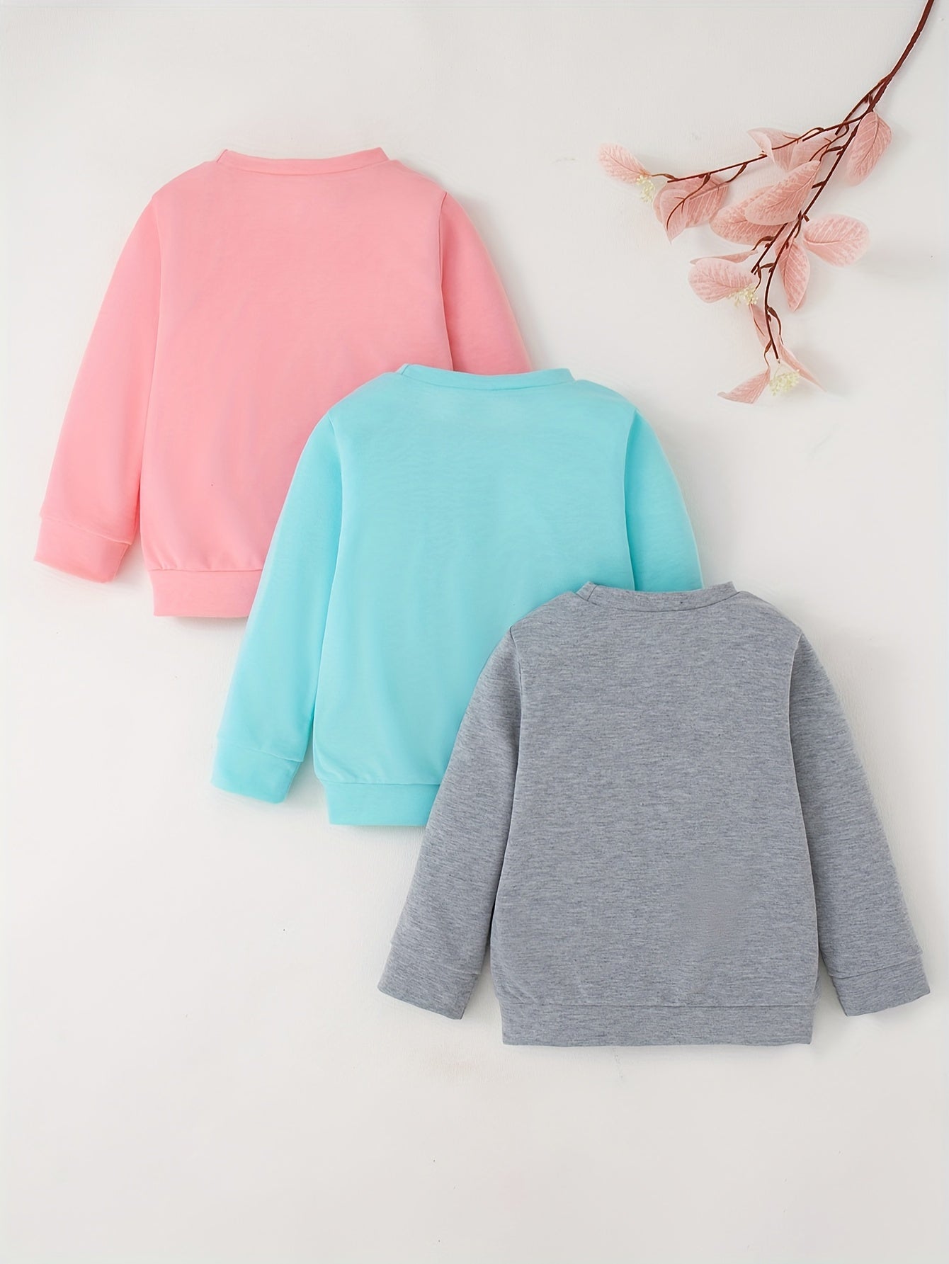 3 Pcs Baby Girl Cartoon Print Sweatshirt Rabbit Unicorn Kitten