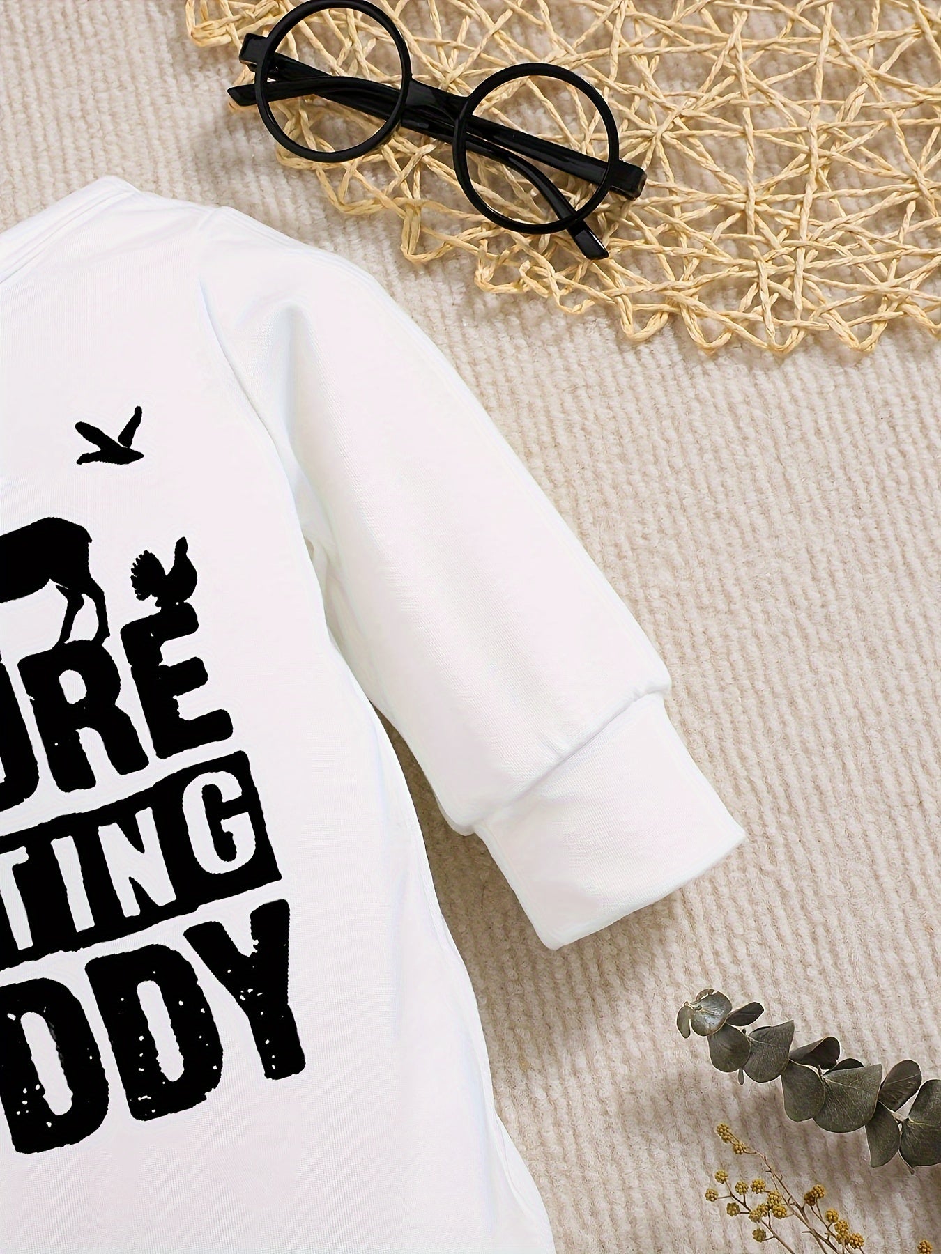 Baby Romper "Future Hunting Buddy" Black Polyester Deer & Bird Print