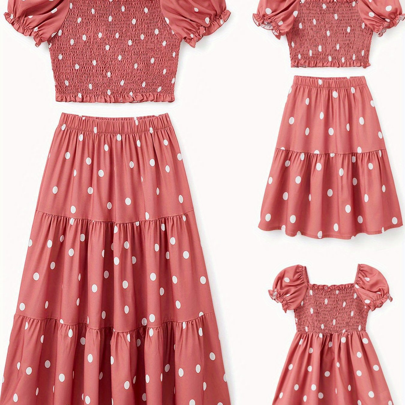 1/2 Pcs Family Coordinated Polka Dot Outfit Baby Girl Shirred Top & A-Line Skirt