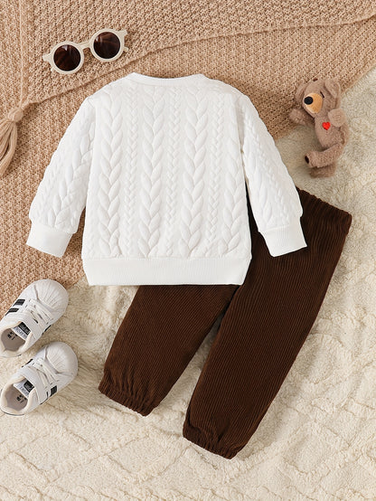 2-Pack Baby Boy Bear Embroidered Sweatshirt & Corduroy Trousers Set