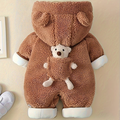 Baby Winter Hooded Jumpsuit Bear Decor Newborn Warm Clothes for Boys & Girls