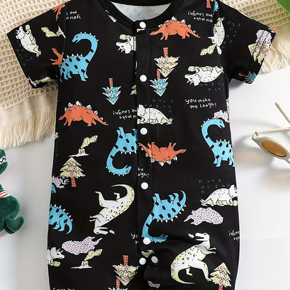 Baby Boys Short Sleeve Jumpsuit Dinosaur Cartoon Print Summer Romper