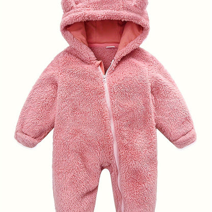 Baby Jumpsuit Navy Blue Polar Fleece with Bear Ears Hood Winter Romper