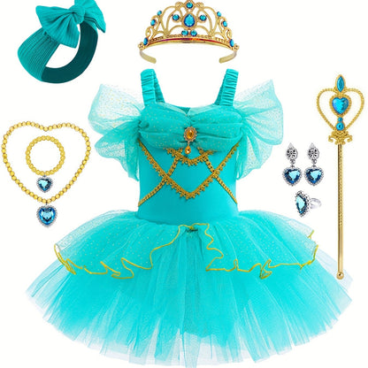 9 Pcs Baby Girl Princess Mesh Cami Onesie Dress & Accessories Halloween Costume Set