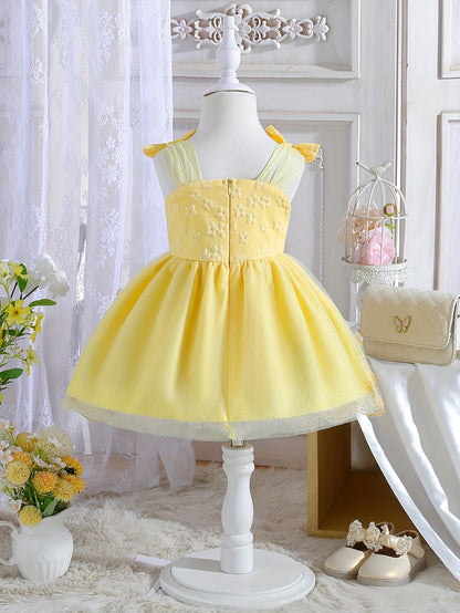 Baby Girl Summer Dress Embroidered 3D Butterfly Mesh Suspender Bow Princess Skirt