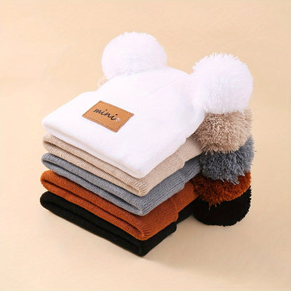 5 Pack Baby Winter Knit Hats with Pom Poms Unisex Toddler Beanies 0-3 Years
