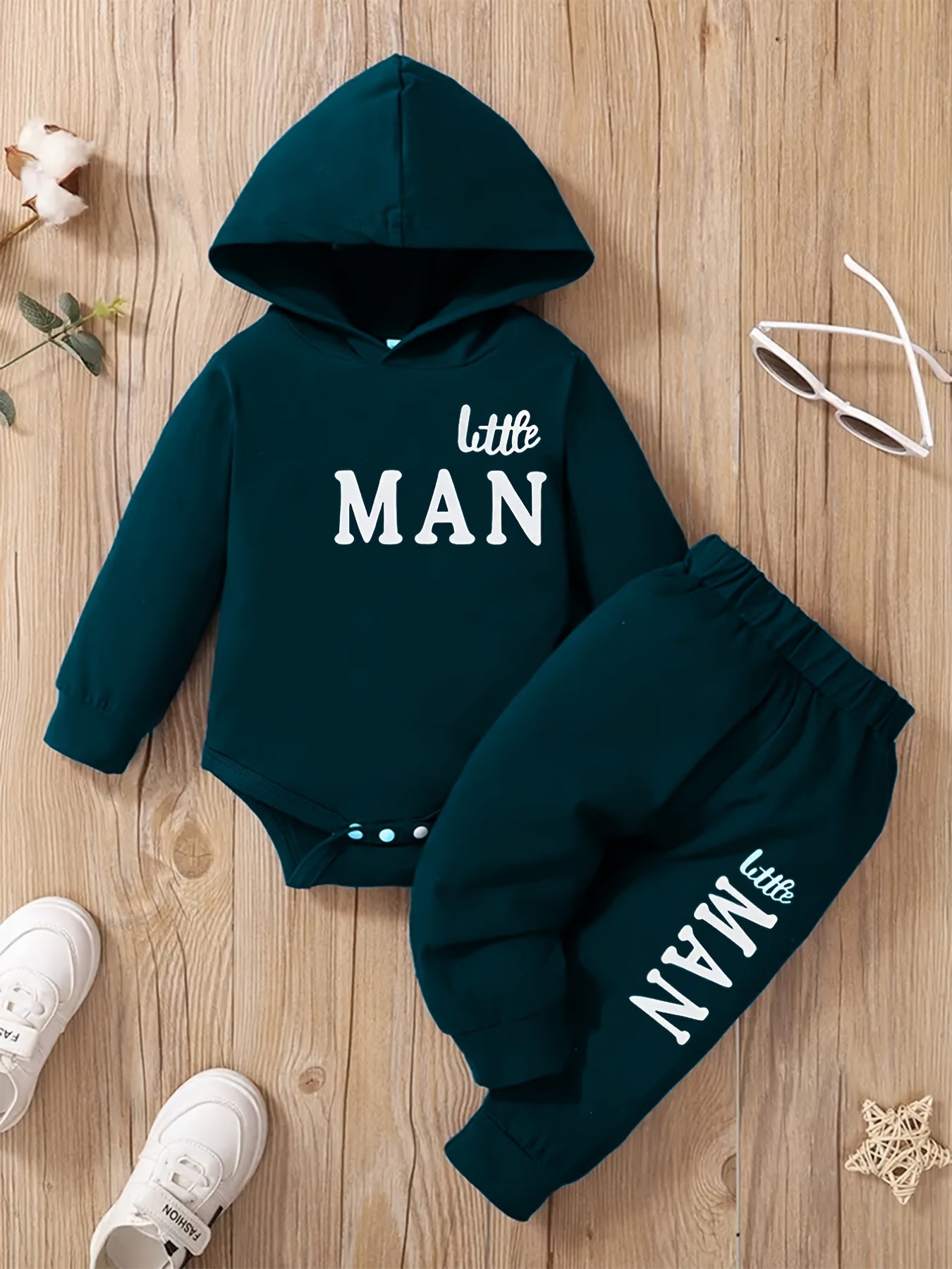 Baby Boy Hooded Letter Print Bodysuit & Trousers Set Spring/Autumn