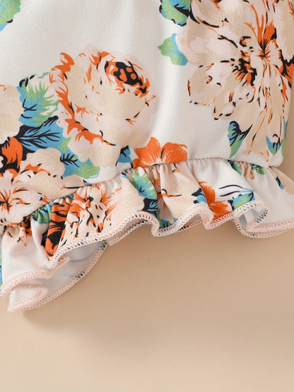 3 Pcs Baby Girl "Daddy's Girl" Ruffle Sleeve Onesie, Floral Shorts & Headband Set