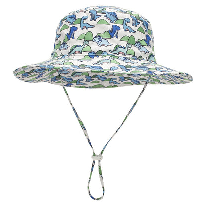 Baby Bucket Hat Solid Color Animal Dinosaur Octopus Print Wide Brim Sunscreen