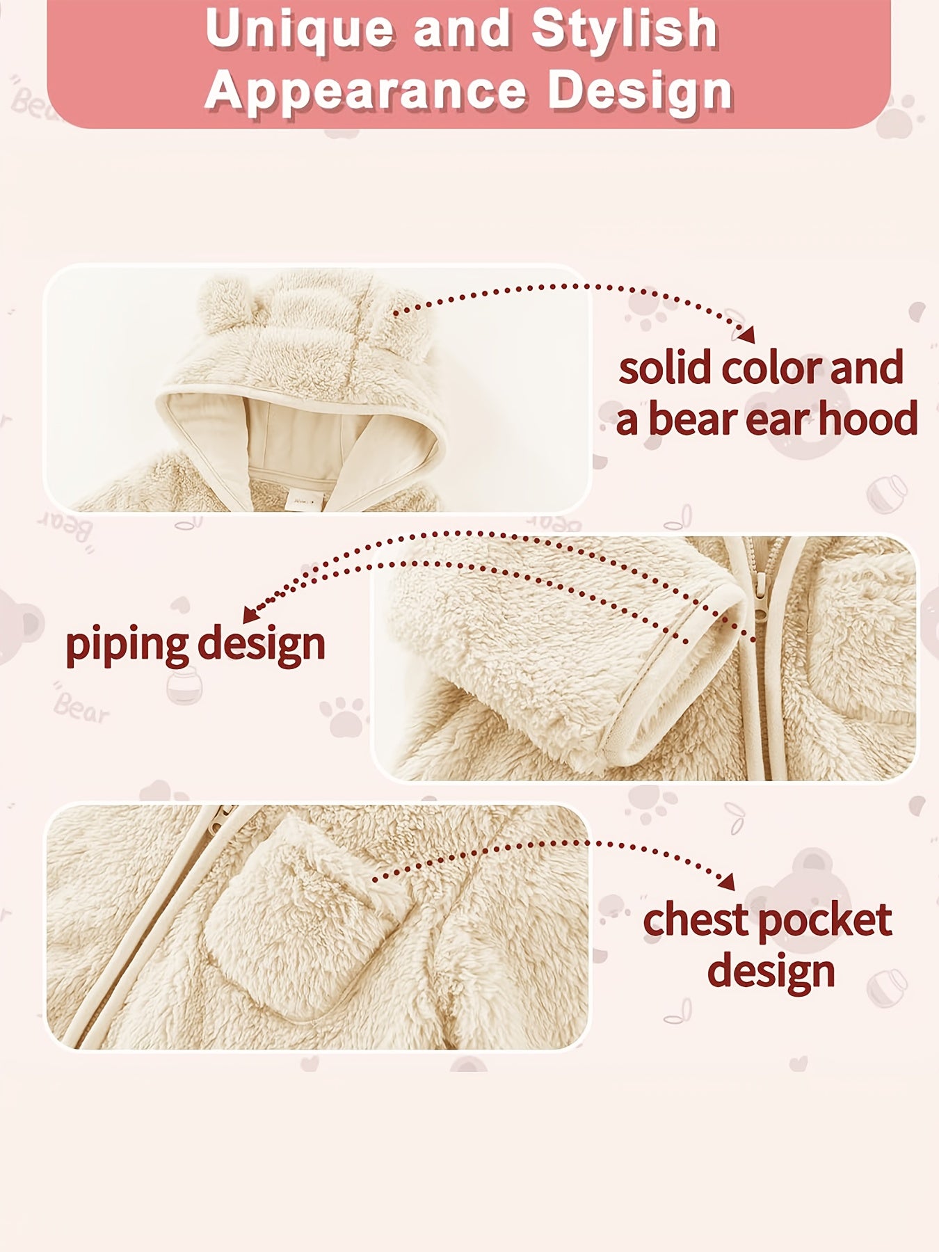 Newborn Baby Winter Fleece Hooded Romper with Mittens Plush Lined Jumpsuit