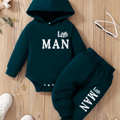 Baby Boy Hooded Letter Print Bodysuit & Trousers Set Spring/Autumn