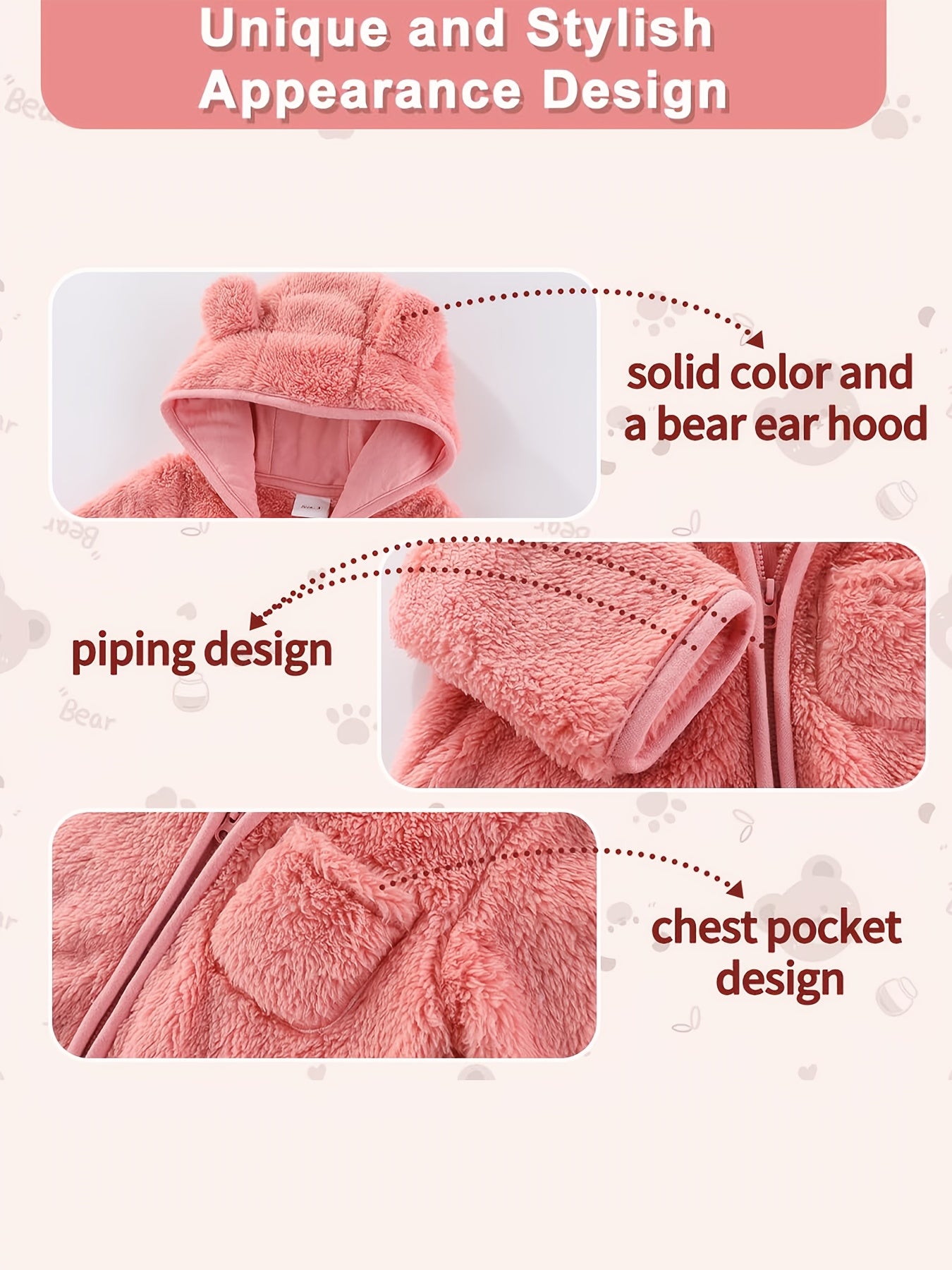 Newborn Baby Winter Fleece Hooded Romper with Mittens Plush Lined Jumpsuit