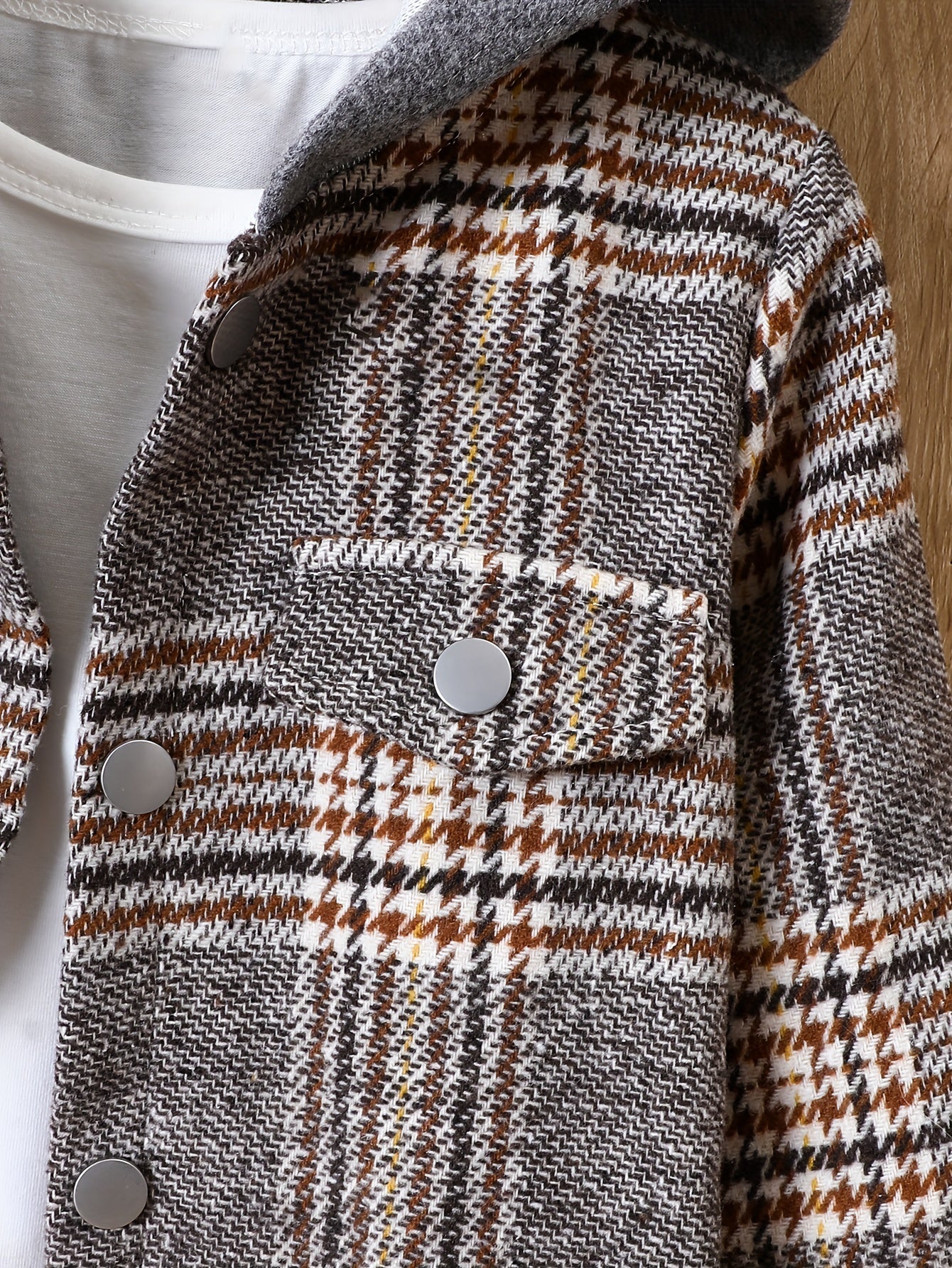 Baby Boy Plaid Tweed Coat with Hood Brown & Beige Check Fall/Winter Outerwear