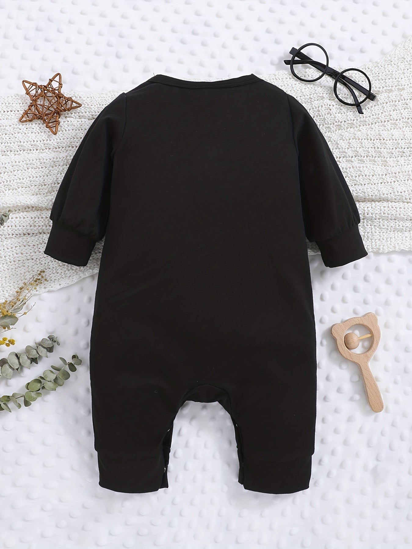 Baby Romper "Future Hunting Buddy" Black Polyester Deer & Bird Print