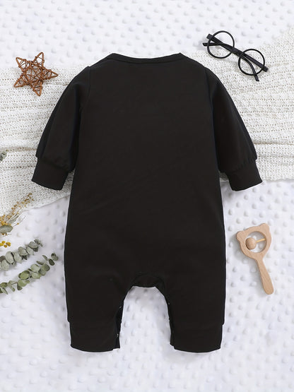 Baby Romper "Future Hunting Buddy" Black Polyester Deer & Bird Print