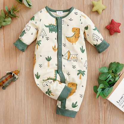 Baby Cotton Long Sleeve Bodysuit Cartoon Dinosaur Print