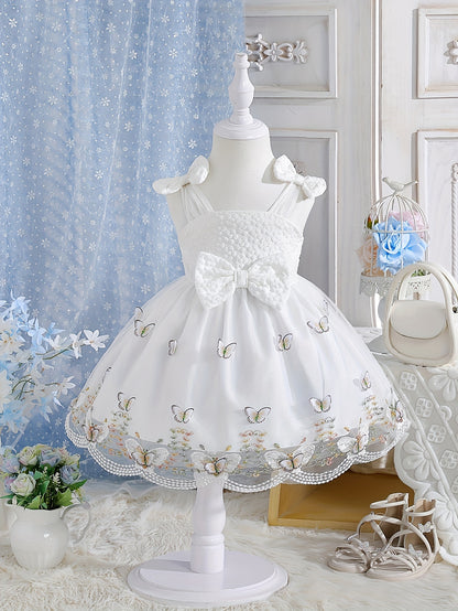 Baby Girl Summer Dress Embroidered 3D Butterfly Mesh Suspender Bow Princess Skirt