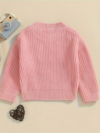 Baby Girls Autumn Winter Knit Sweater Floral Letter Embroidery Pullover