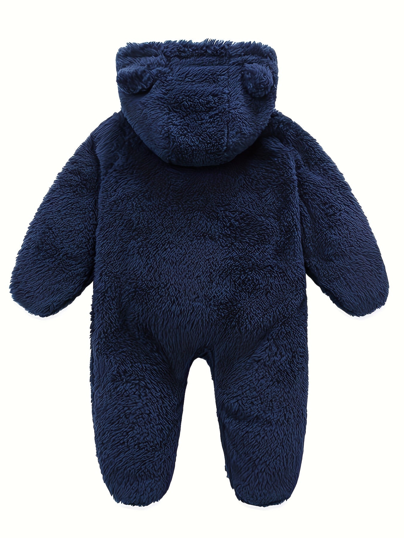 Baby Jumpsuit Navy Blue Polar Fleece with Bear Ears Hood Winter Romper