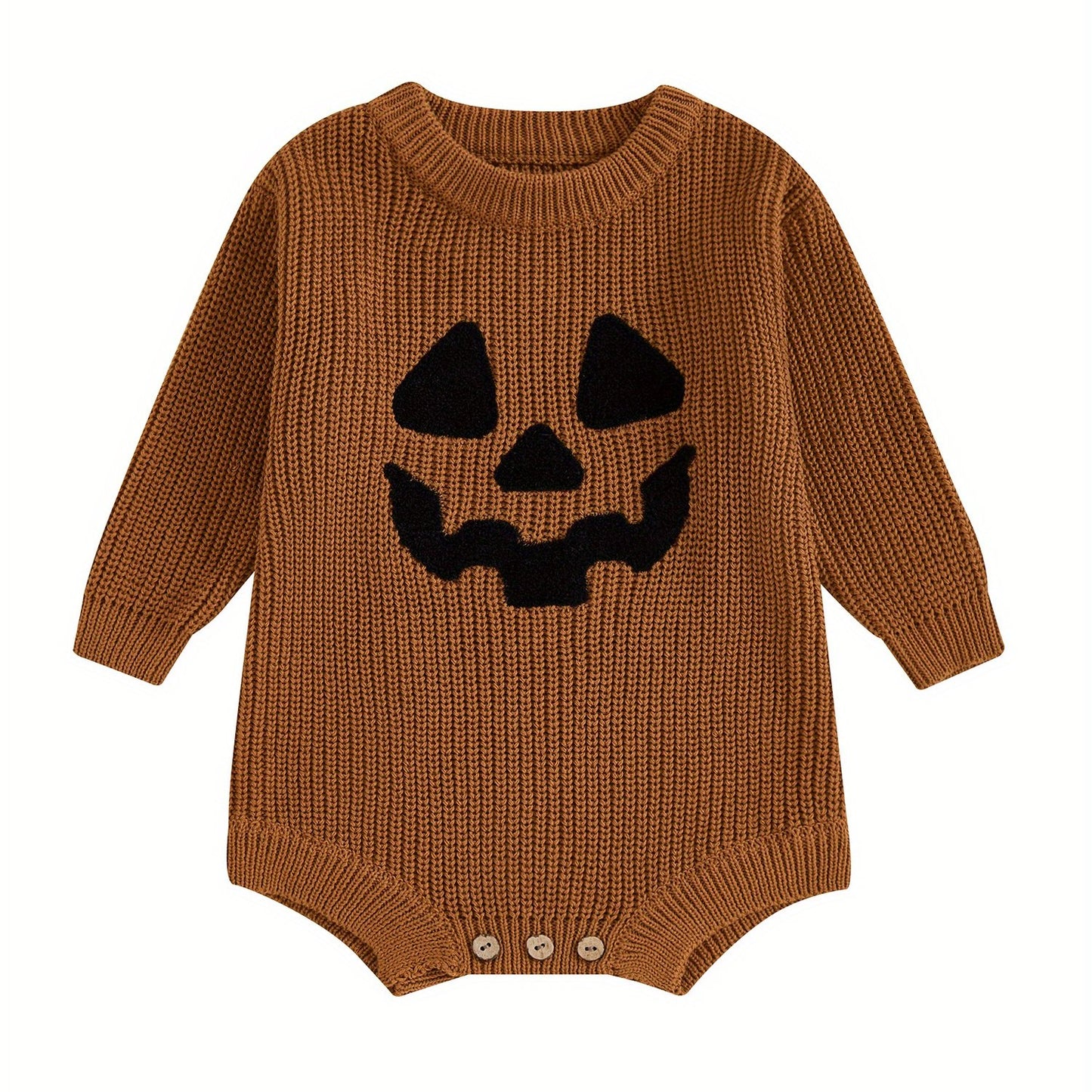 Baby Halloween Sweater Romper Pumpkin Embroidery Knit Jumpsuit