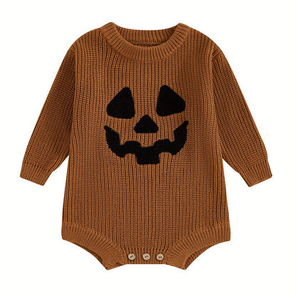 Baby Halloween Sweater Romper Pumpkin Embroidery Knit Jumpsuit
