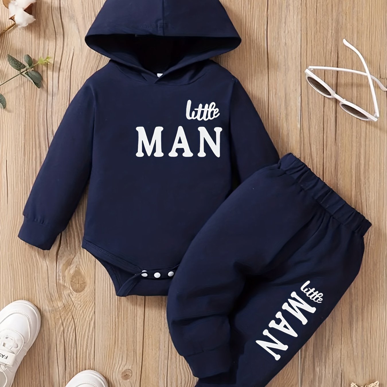 Baby Boy Hooded Letter Print Bodysuit & Trousers Set Spring/Autumn